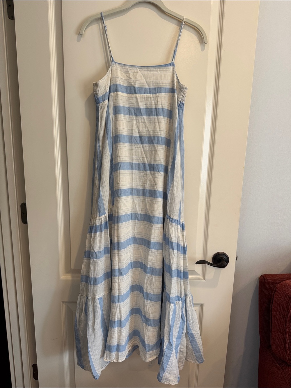 vestique Blue and White Striped Maxi Dress